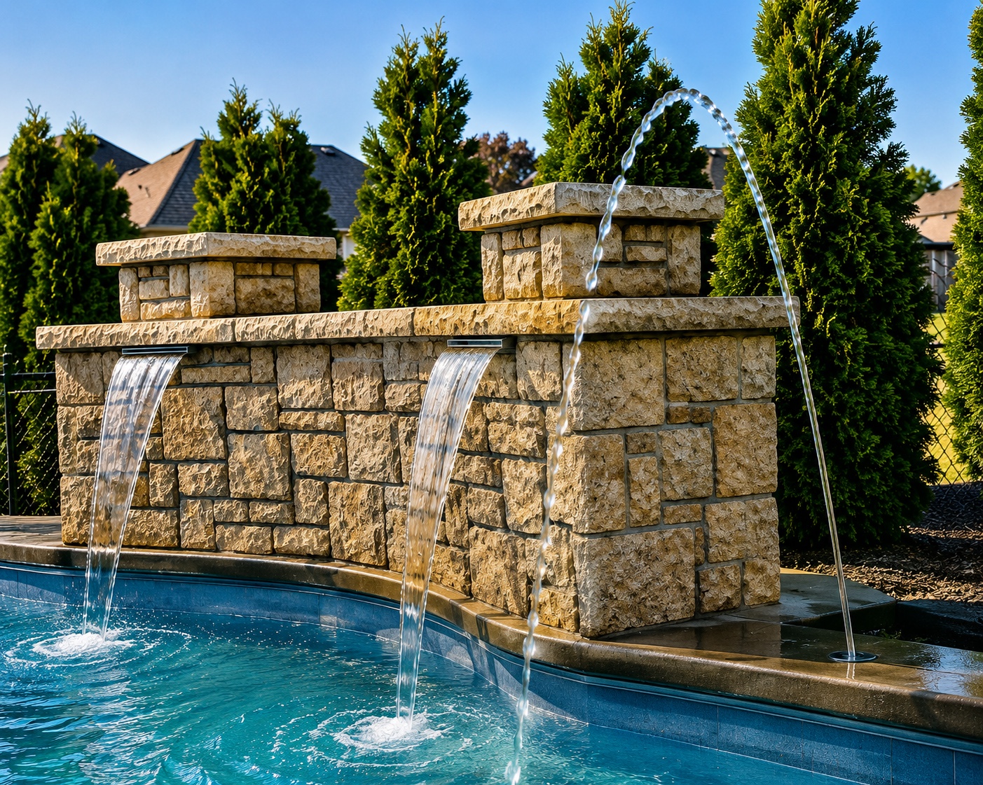 Poolside Stone Water Wall